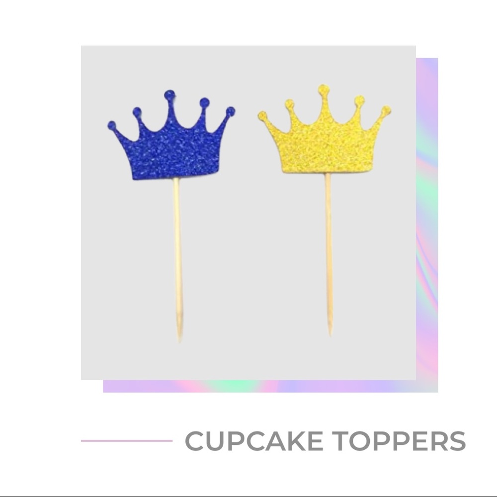 40 PC Royal Blue & Gold Crown Cupcake Toppers